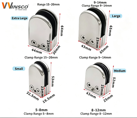 Bracket di pinza per ringhiera in vetro in acciaio inossidabile - resistente alla corrosione con finiture multiple per pannelli di vetro senza cornice