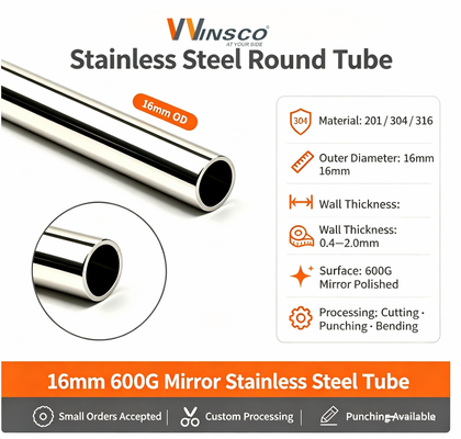 19 mm tubo di metallo inossidabile TP 201 304 316 superficie di specchio satinato 0,4 mm-1,5 mm spessore della parete 5/8 'tubo rotondo in acciaio inossidabile