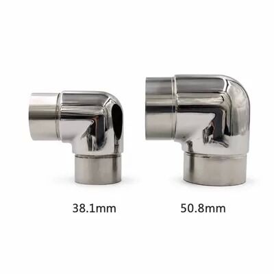 Gomito per corrimano corto in acciaio inossidabile SS201, SS304 e SS316 a 90° per tubi tondi da 25,4–50,8 mm