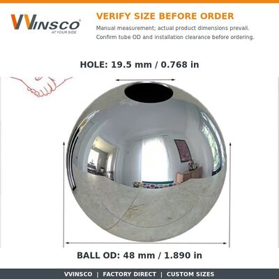 AISI 201 304 SS Fittings per la decorazione del guinzaglio 51mm 60mm Diametro sfera cava in acciaio inossidabile per tubo rotondo da 19mm