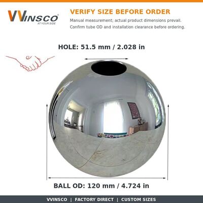 AISI 201 304 SS Fittings per la decorazione del guinzaglio 51mm 60mm Diametro sfera cava in acciaio inossidabile per tubo rotondo da 19mm