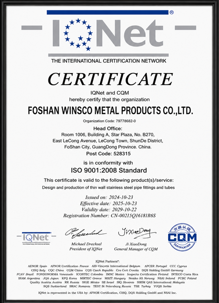 La Cina (GuangDong)Foshan Winsco Metal Products Co., Ltd. Certificazioni